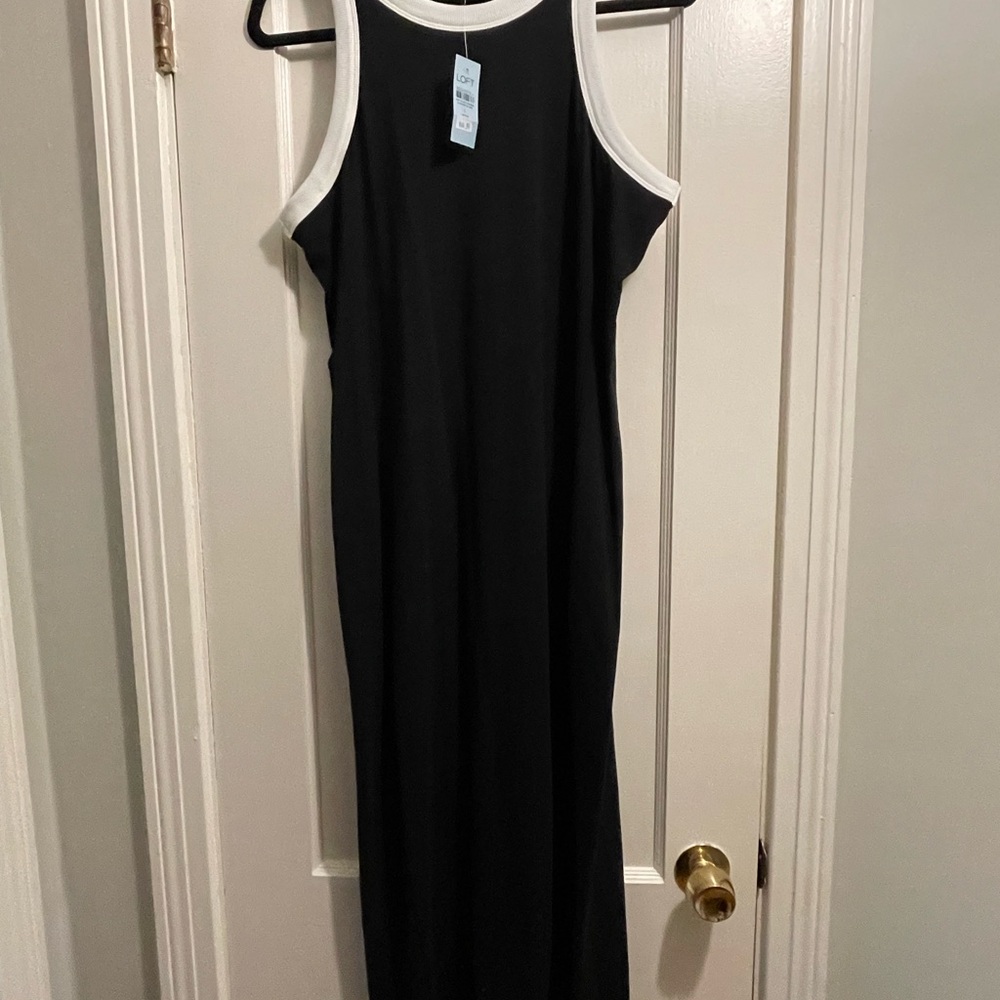 LOFT Black Maxi Dress with White Trim